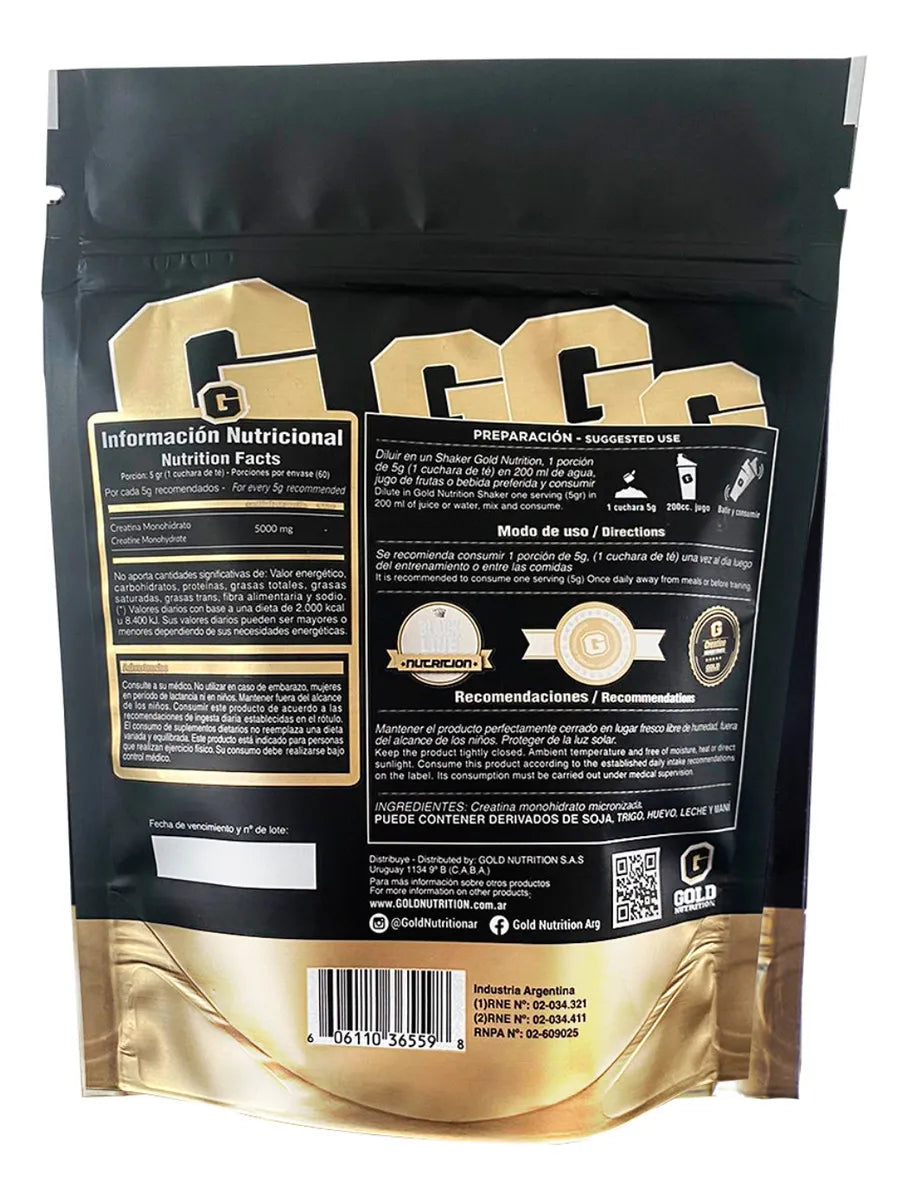 Creatina Monohidrato Gold Nutrition Creatina Micronizada Sabor Neutro 300 G