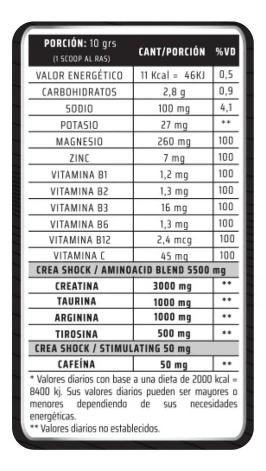 Crea Shock Nutrilab 300grs Con Cafeina Sabor Naraja Dulce Sabor Naranja Dulce Legend