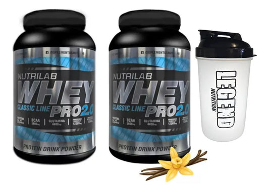 Suplemento Nutrilab Proteína Whey Protein 2.0 Sabor Vainilla 2 Packs Legend + vaso legend 600ml