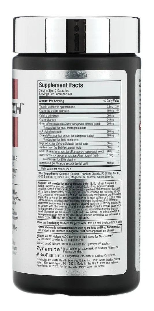 Suplemento en cápsula MuscleTech Quemador Cafeína Anhidra