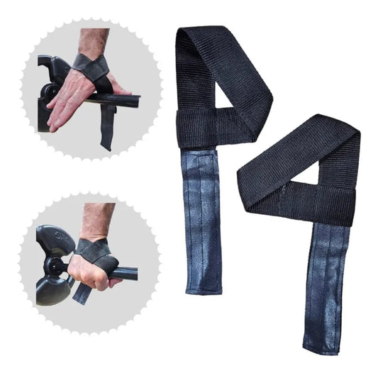 Cintas De Poder Agarre Barra Straps Powerlifting Cross Color Negro