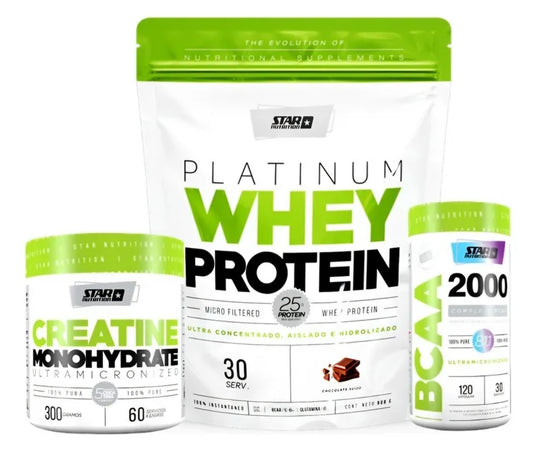 Combo masa muscular star: proteina 1kg + creatina + BCAA