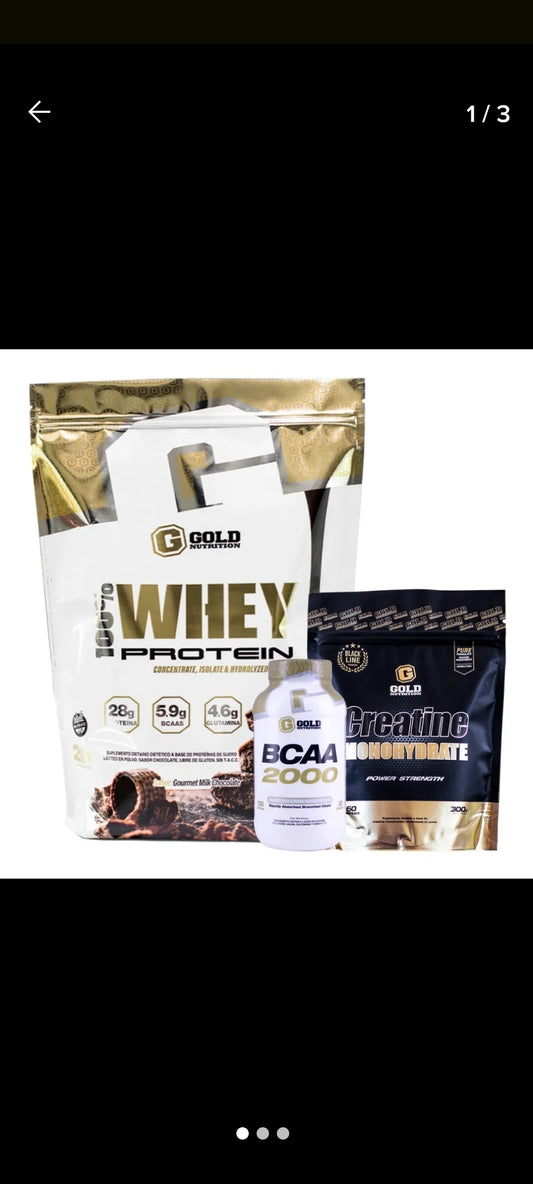 Combo Gold 1kg proteina + 300gr de creatina + bcaa 2000